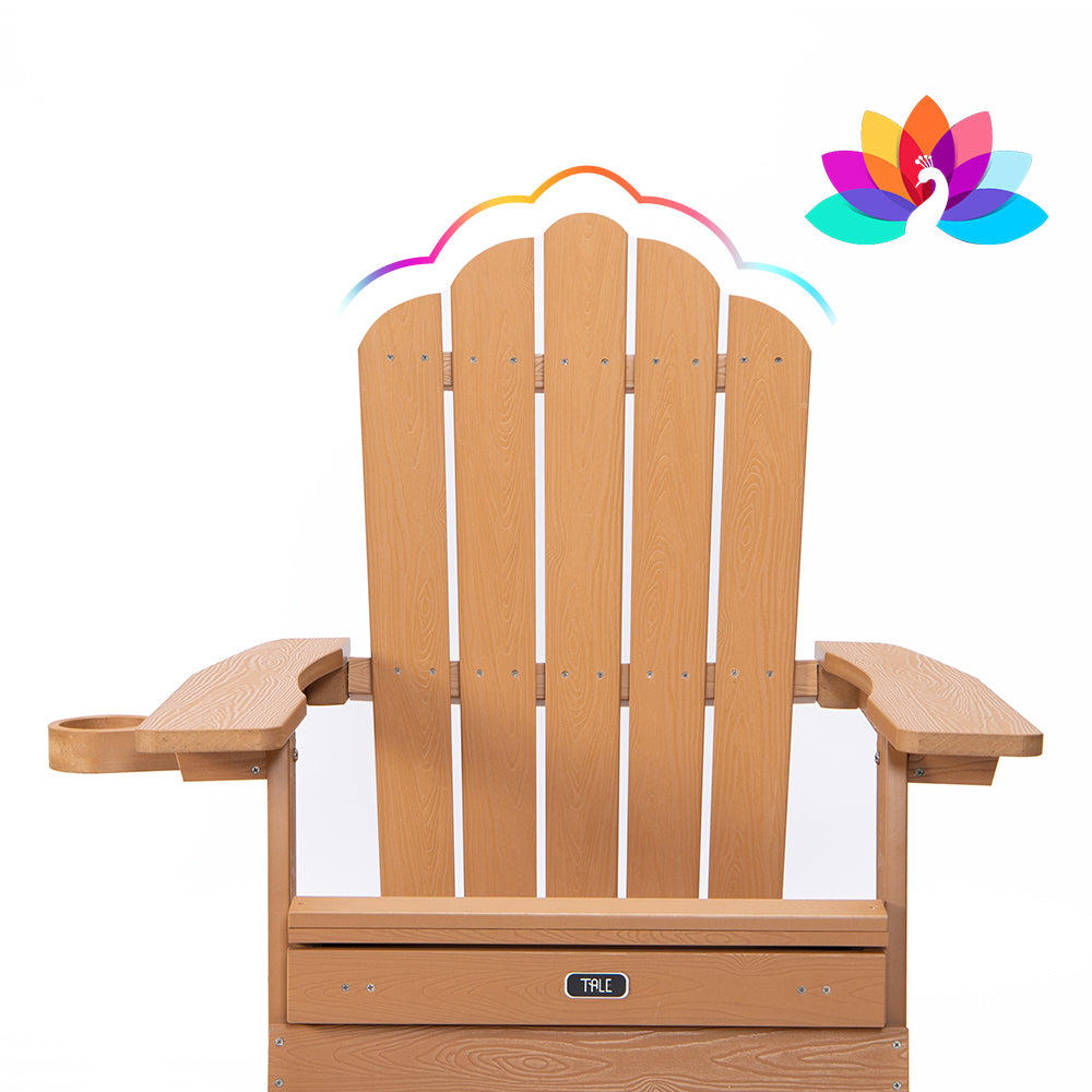 TALE Folding Adirondack Chair with Pullout Ottoman with Cup Holder, Oversized, Poly Lumber, For Patio Deck Garden, Backyard Furniture