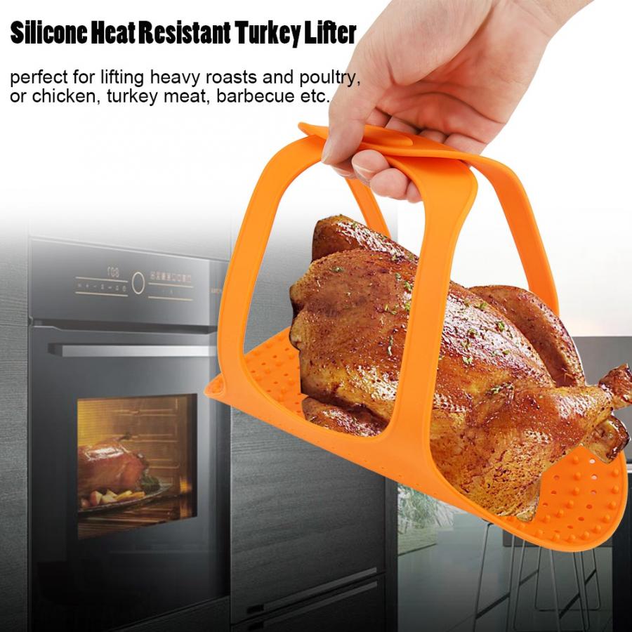 Barbecue Food Grade Silicone Heat Resistant Turkey Lifter Non Stick Poultry Cooking Mat Barbecue