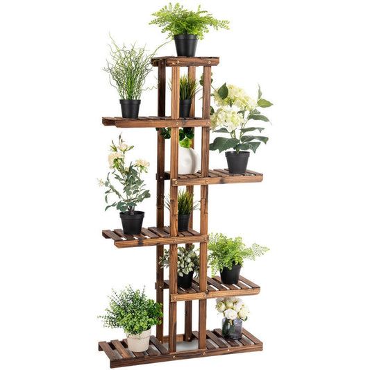 6 Tier Garden Wooden Shelf Storage Plant Rack Stan