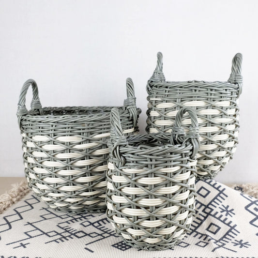 3-Pack Stackable Hand Woven Wicker Storage and Laundry Basket with Handles