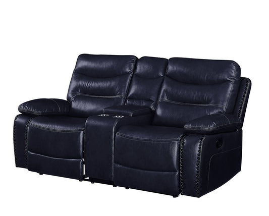 Aashi Contemporary Reclining Loveseat with Console, Navy Blue