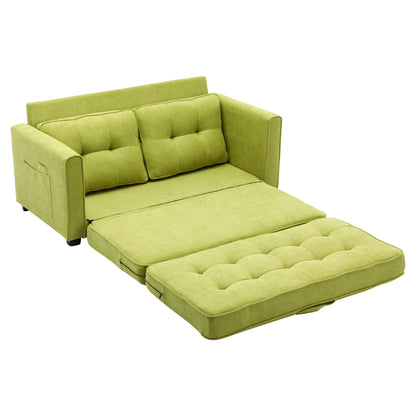 59.4" Loveseat Sofa with Pull-Out Bed Modern Upholstered Couch with Side Pocket for Living Room Office, Green
