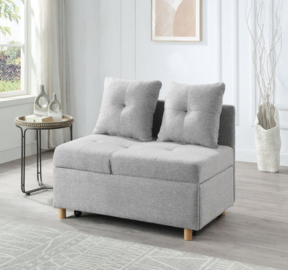4-in-1 Convertible Sofas & Couches, Single Extendable Sofa with 6 Position Adjustable Back, Sofa Bed with 2 Pillows, Light Gray