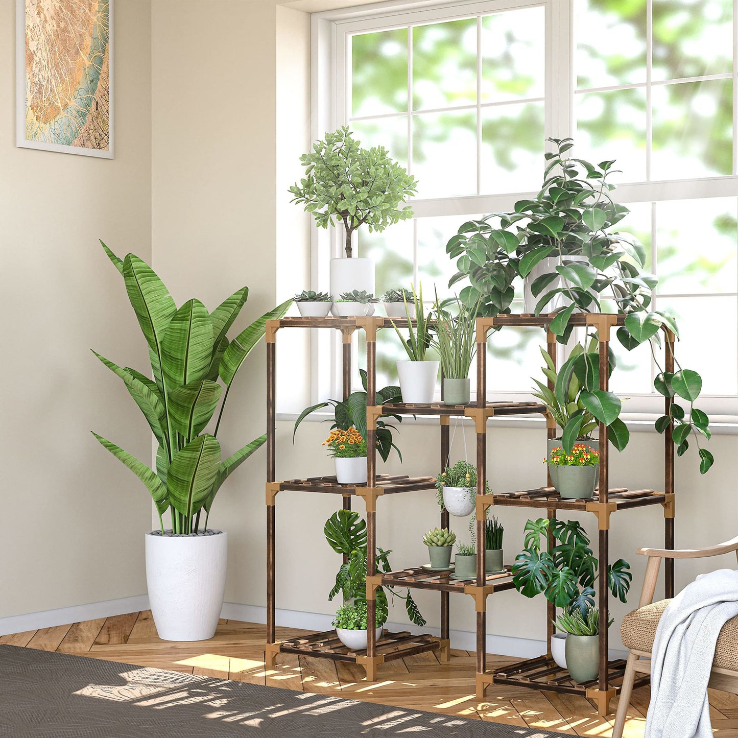 Plant Stand Indoor, Outdoor Wood Plant Stands for Multiple Plants, Plant Shelf Ladder Table Plant Pot Stand for Living Room, Patio, Balcony, Plant Gardening Gift