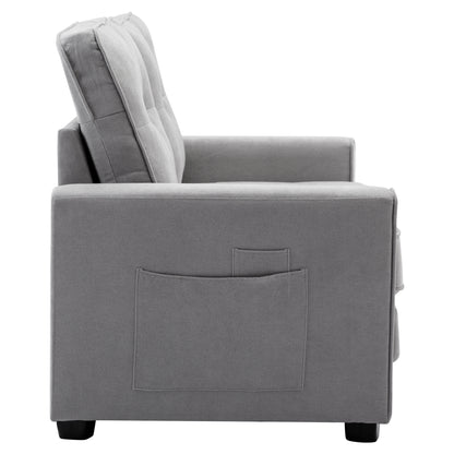 59.4" Loveseat Sofa with Pull-Out Bed Modern Upholstered Couch with Side Pocket for Living Room Office, Grey