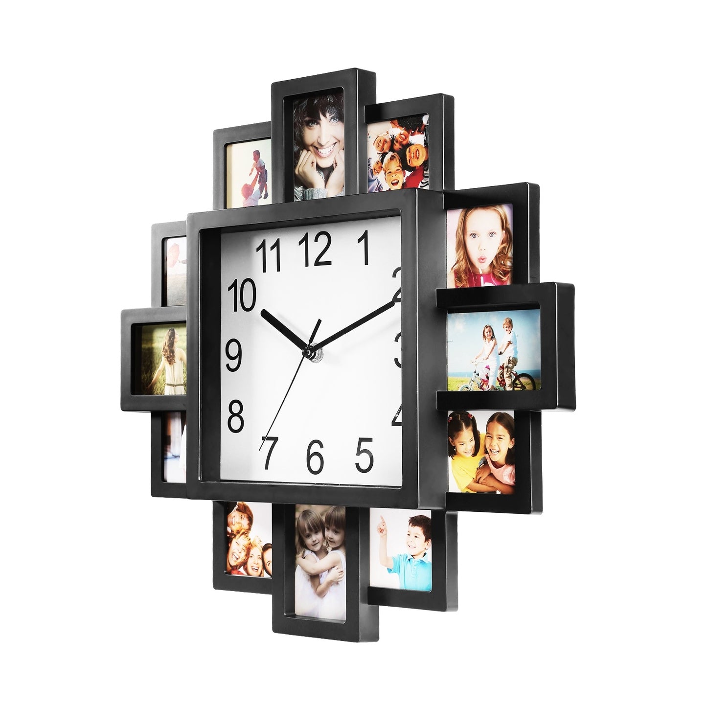 Photo Frame Clock Picture Collage 12-Picture Display Wall Clock Photowall Wall Hanging Home Decor