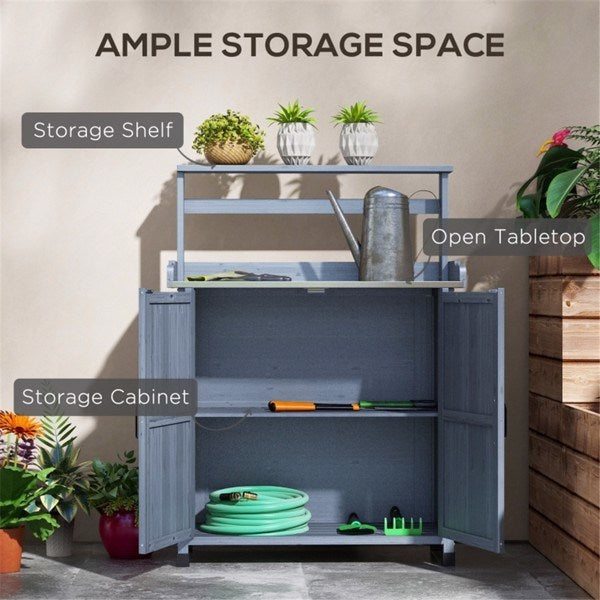 Potting Bench with Storage Cabinet-Gray