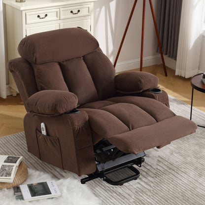 Power Lift Recliner Chair with Heat and Massage Electric Fabric Recliner Chair for Elderly with Side Pocket, USB Charge Port, Remote Control for Living Room (BROWN)