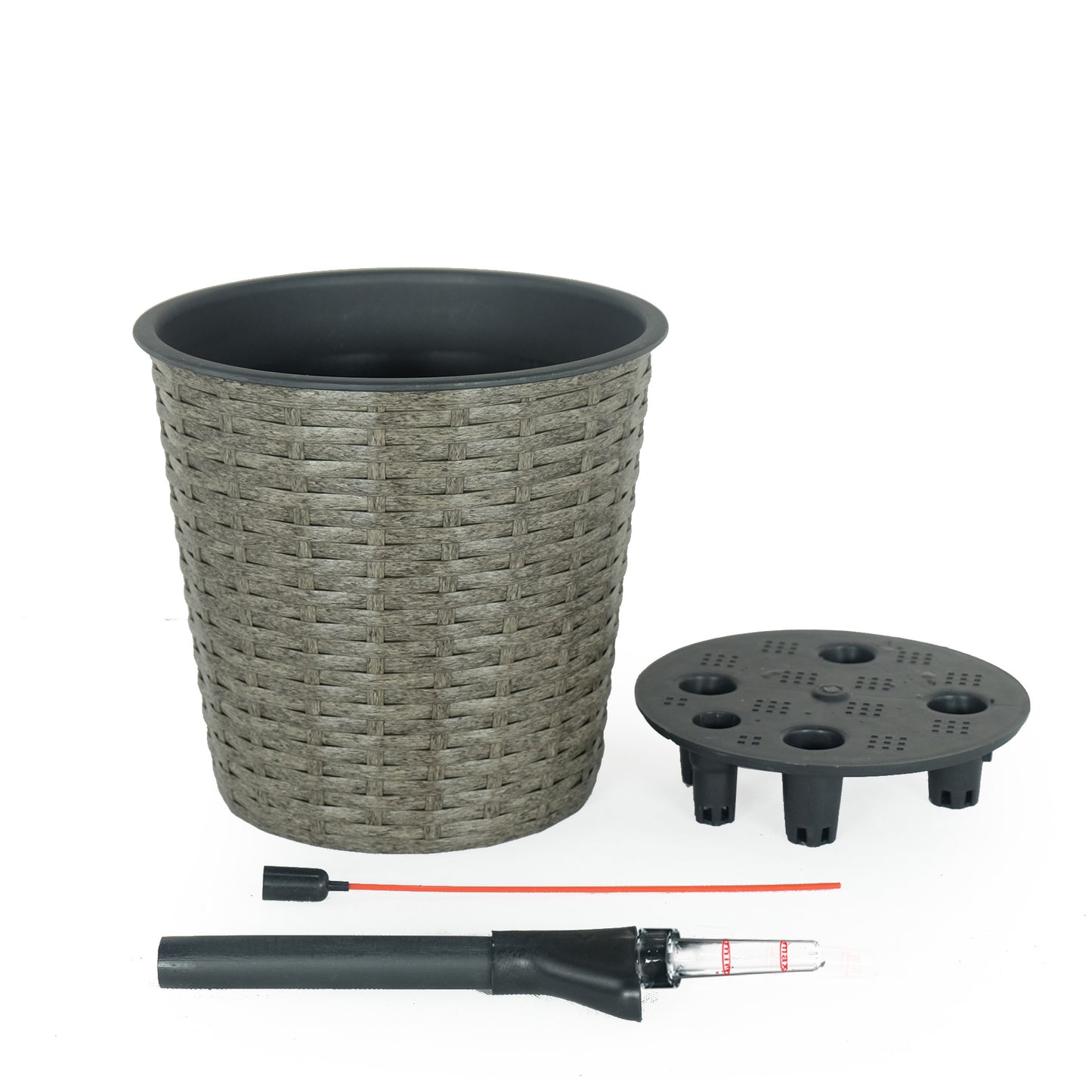 10.2" Self-watering Wicker Decor Planter for Indoor and Outdoor - Round - Grey