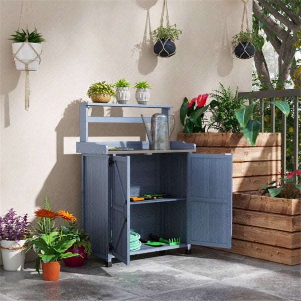 Potting Bench with Storage Cabinet-Gray