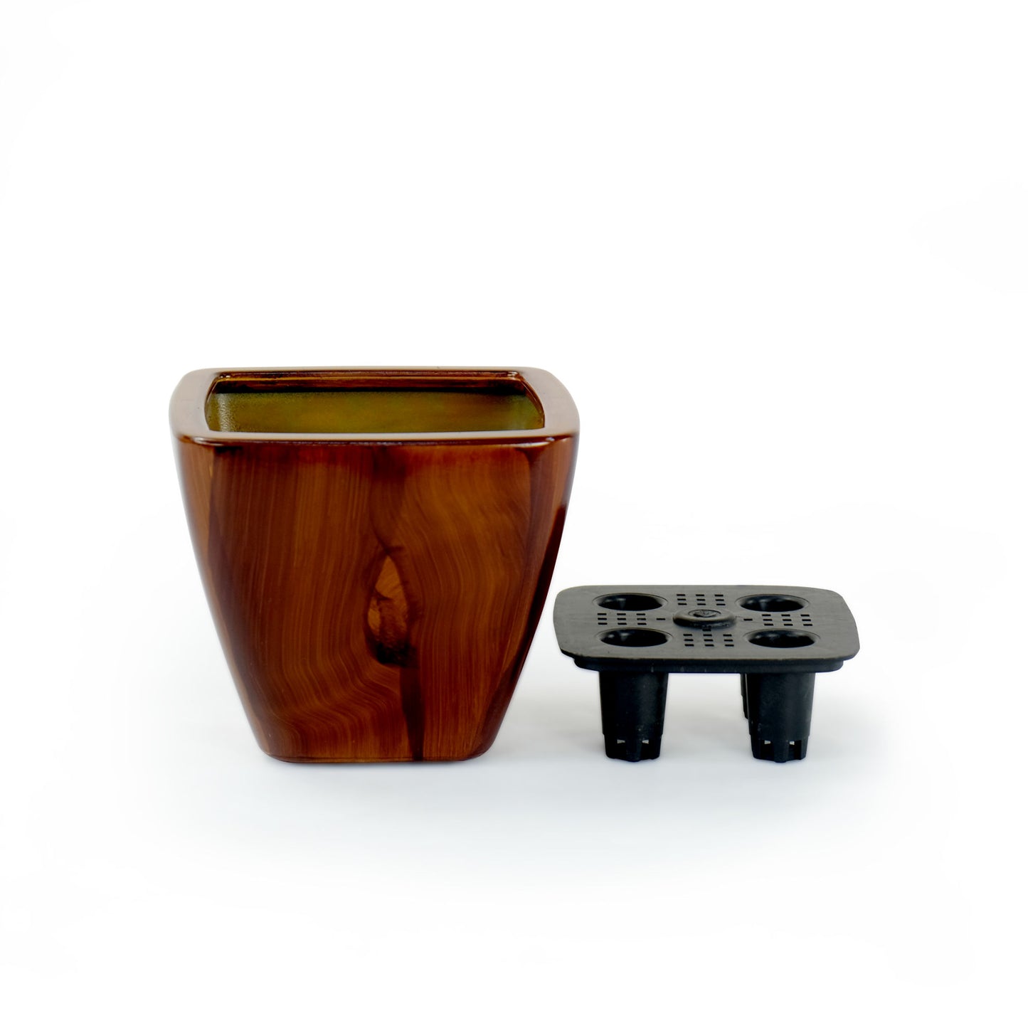 2-Pack Smart Self-watering Planter Pot for Indoor and Outdoor - Dark Wood - Square Cone Self-Watering Planter
