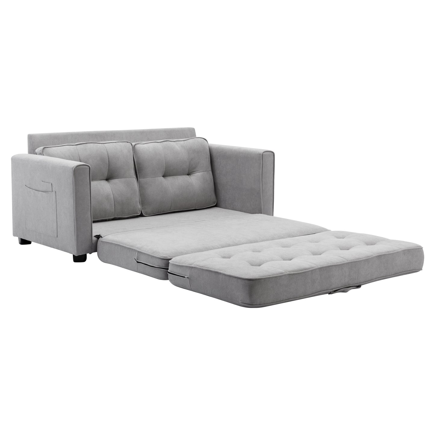 59.4" Loveseat Sofa with Pull-Out Bed Modern Upholstered Couch with Side Pocket for Living Room Office, Grey