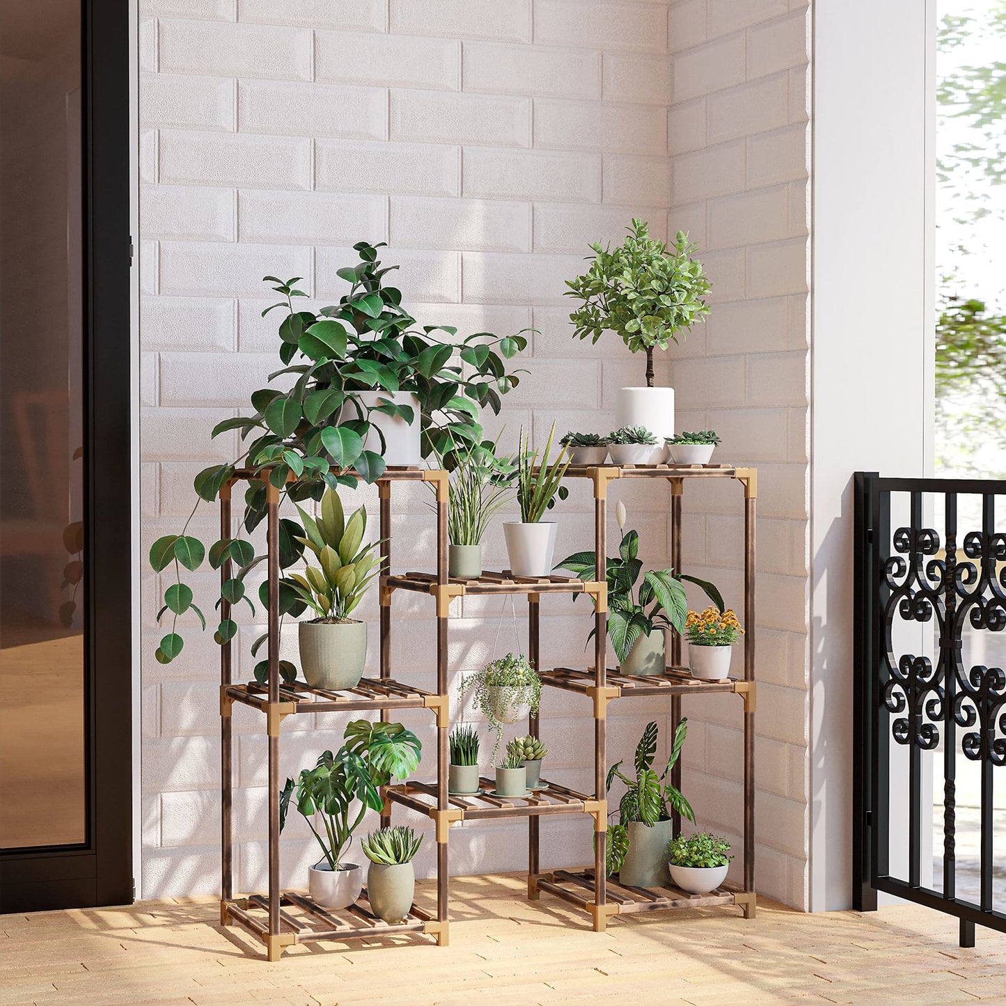 Plant Stand Indoor, Outdoor Wood Plant Stands for Multiple Plants, Plant Shelf Ladder Table Plant Pot Stand for Living Room, Patio, Balcony, Plant Gardening Gift