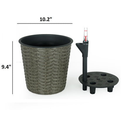 10.2" Self-watering Wicker Decor Planter for Indoor and Outdoor - Round - Grey