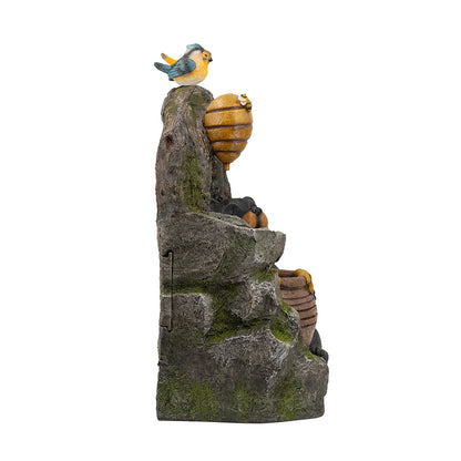 18.5x11.8x22.6" Decorative Two-Tiered Water Fountain with Woodland Animal Design, Outdoor Fountain with Light and Pump