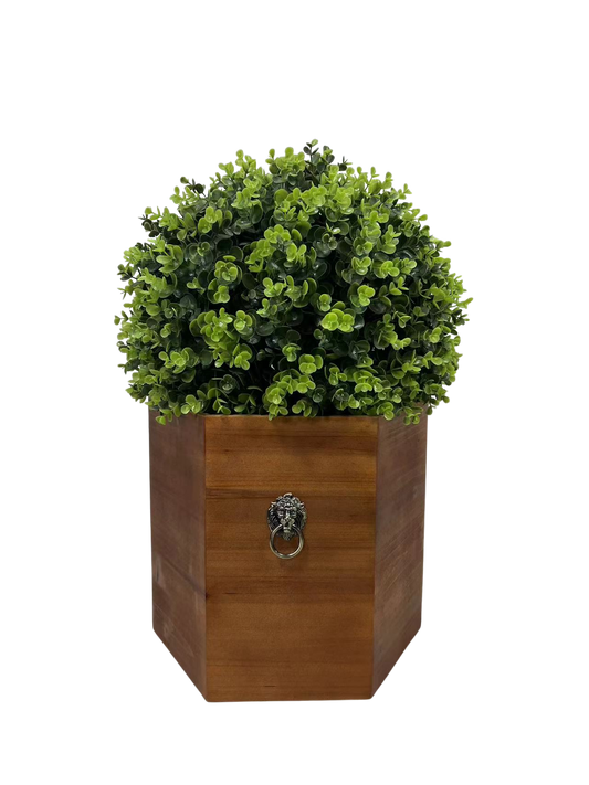 24" Ball Topiary in Redwood Pot, Artificial Faux Plant for indoor and outdoor
