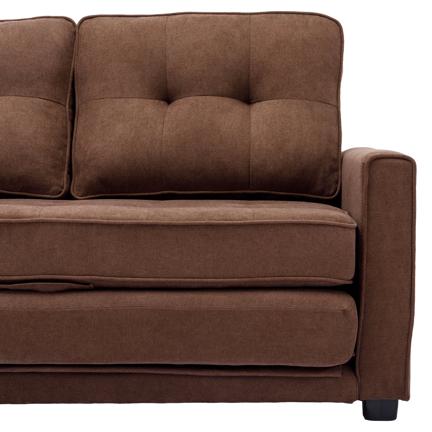 59.4" Loveseat Sofa with Pull-Out Bed Modern Upholstered Couch with Side Pocket for Living Room Office, Brown