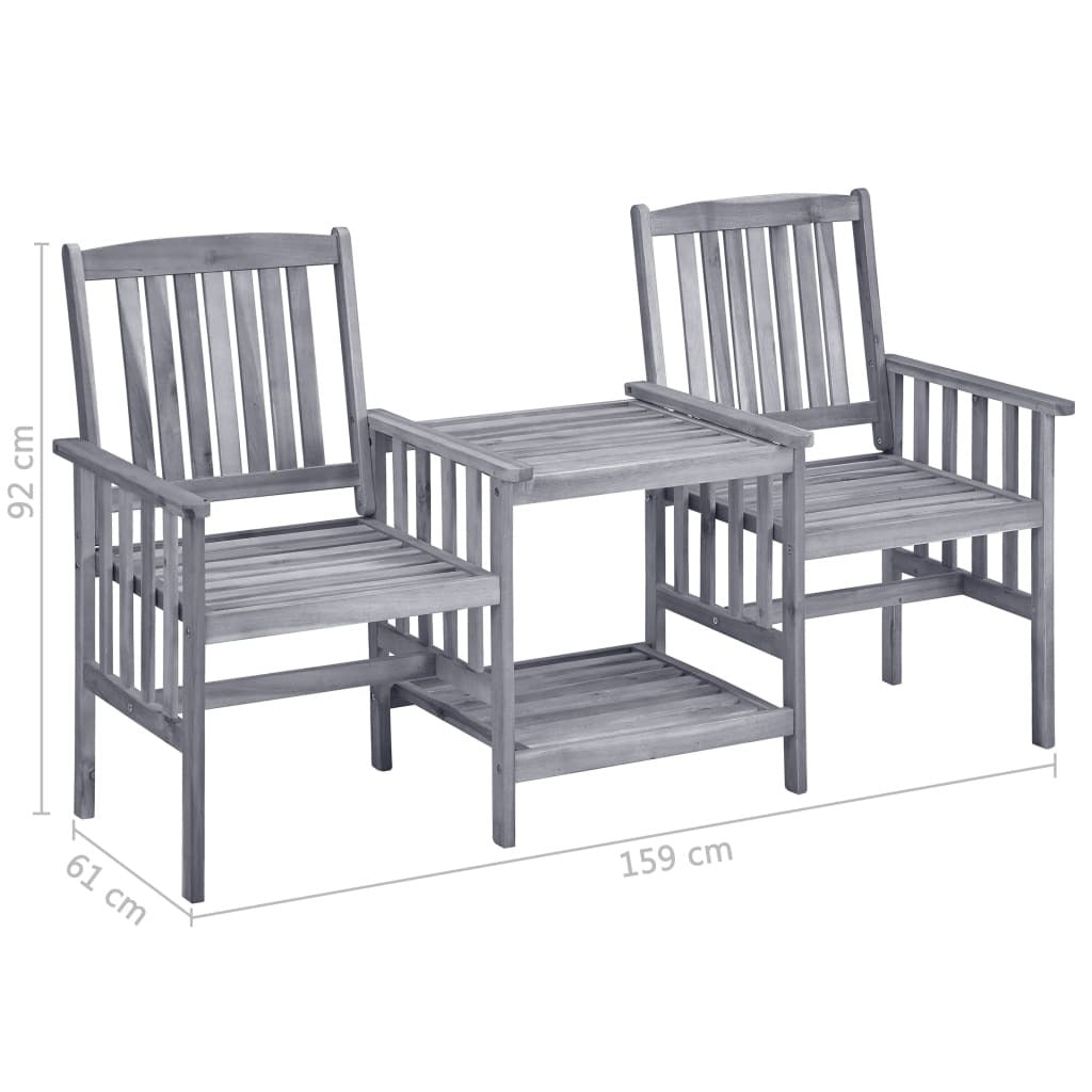 Patio Chairs with Tea Table and Cushions Solid Acacia Wood