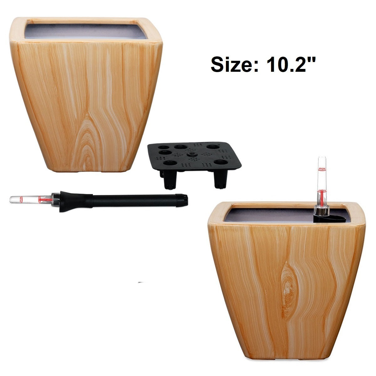 2-Pack Smart Self-watering Planter Pot for Indoor and Outdoor - Light Wood - Square Cone