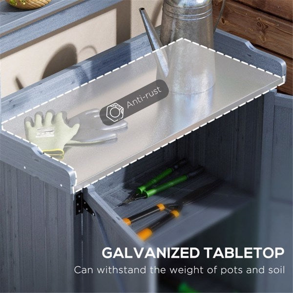 Potting Bench with Storage Cabinet-Gray