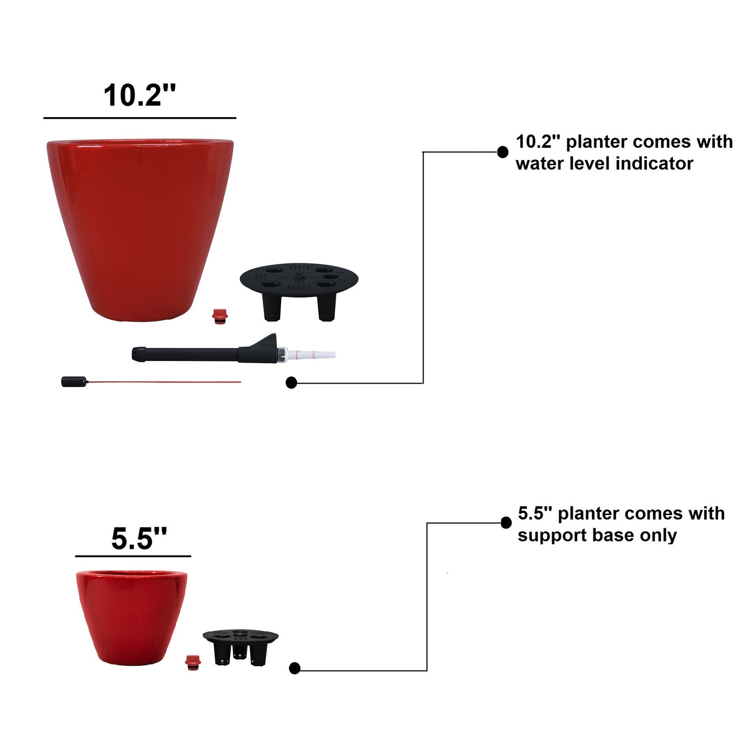 2-Pack Smart Self-watering Planter Pot for Indoor and Outdoor - Red - Round Cone