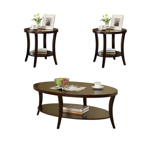 Perth 3-Piece Espresso Oval Coffee Table with End Tables Set