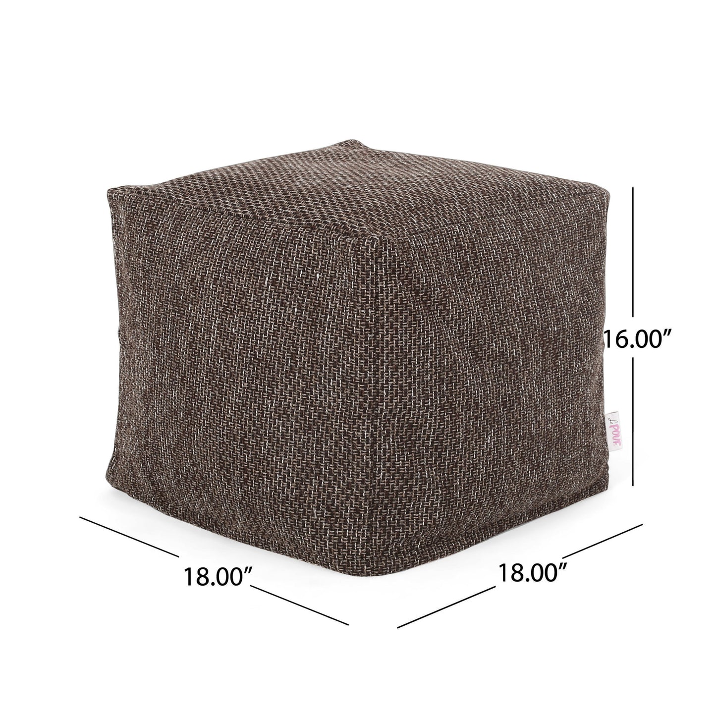 Naima Contemporary Fabric Square Pouf, Dark Brown