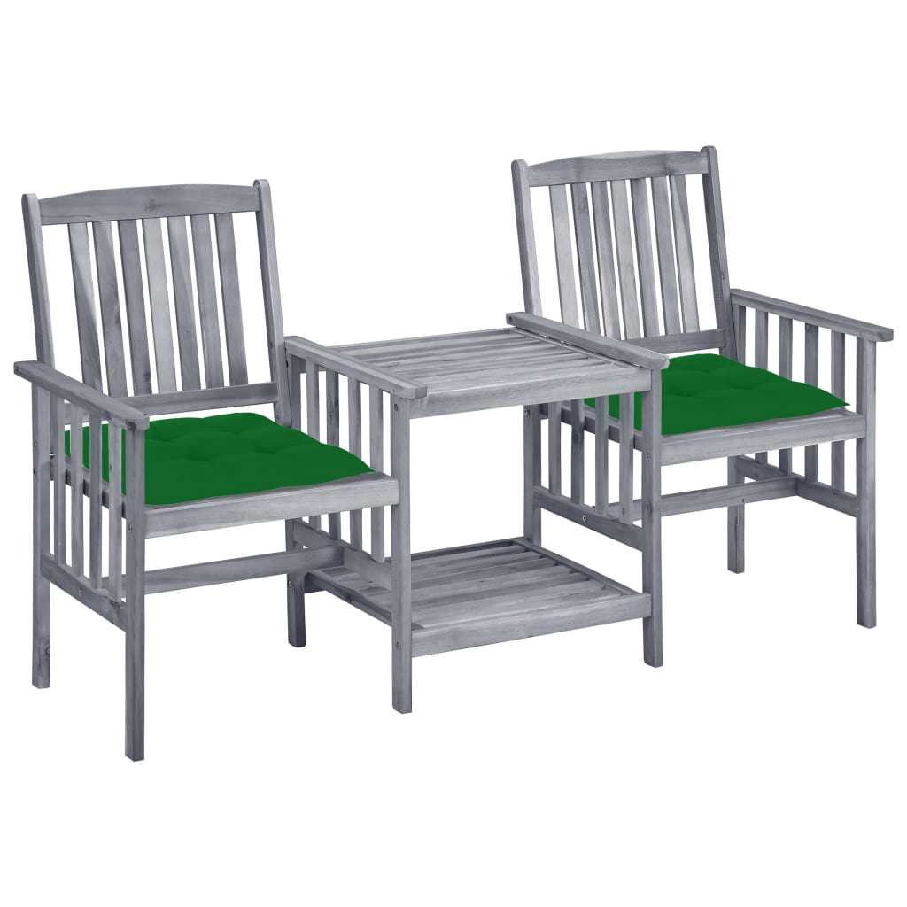 Patio Chairs with Tea Table and Cushions Solid Acacia Wood