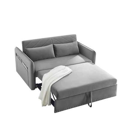 MH" Sleeper Sofa Bed w/USB Port, 3-in-1 adjustable sleeper with pull-out bed, 2 lumbar pillows and side pocket, soft velvet convertible sleeper sofa bed, suitable for living room bedroom