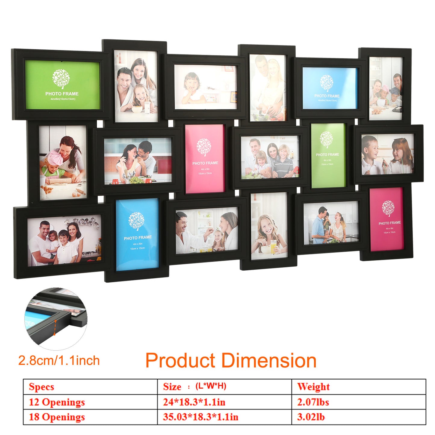 18 Pictures Frames Collage for Photos in 4\" x 6\" Glass Protection Display Wall Mounting Gallery Home Decor Kit