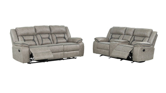 Denali Contemporary Reclining Sofa and Reclining Loveseat 2 Pc set, Gray