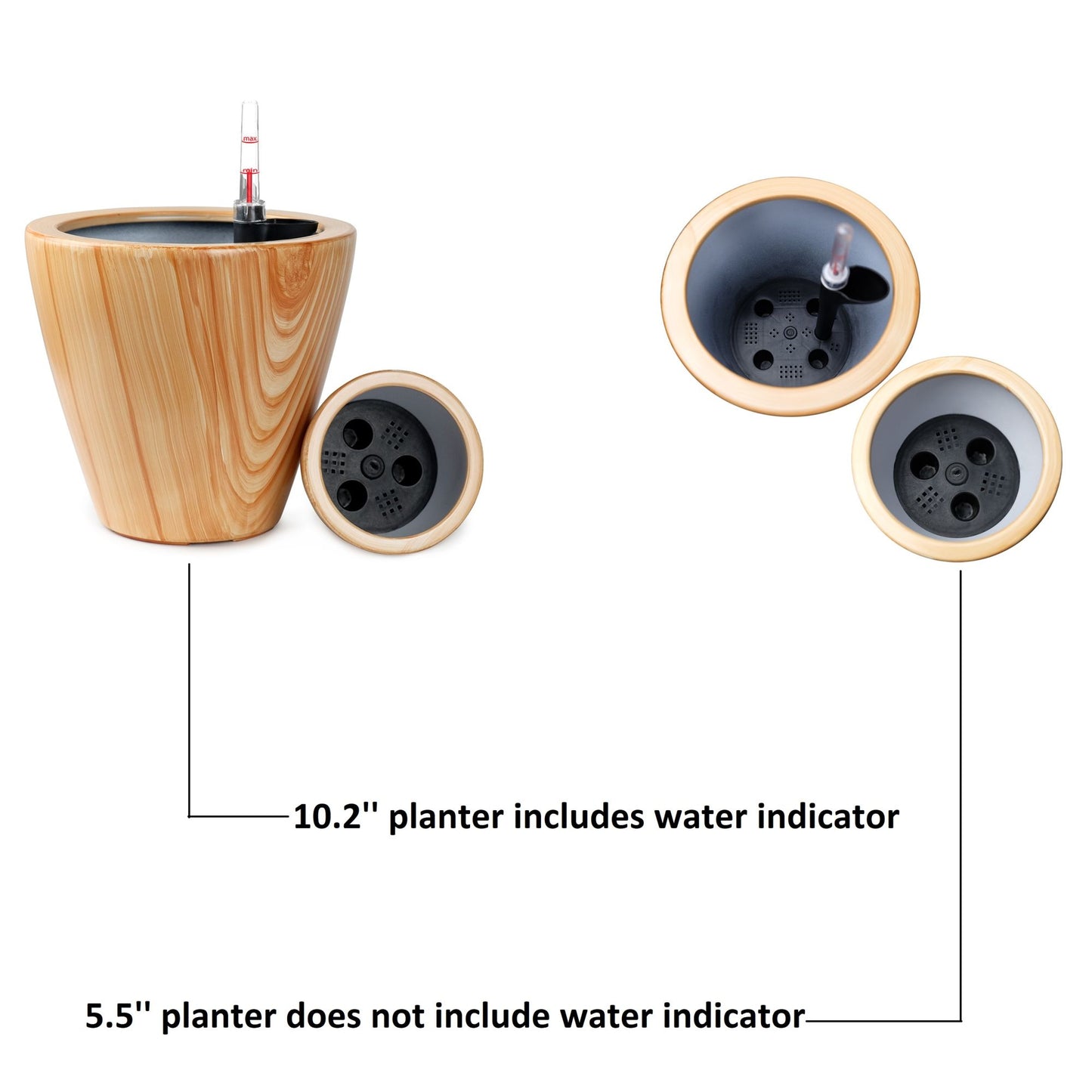 2-Pack 10 in. Light Wood Plastic Self-watering Planter Pot