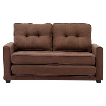 59.4" Loveseat Sofa with Pull-Out Bed Modern Upholstered Couch with Side Pocket for Living Room Office, Brown
