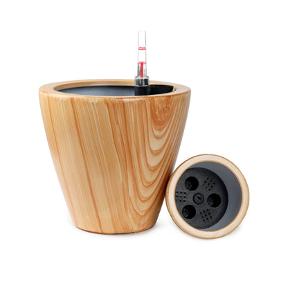 2-Pack 10 in. Light Wood Plastic Self-watering Planter Pot