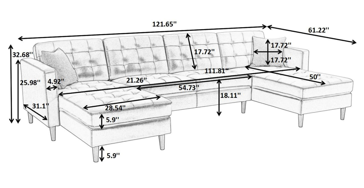 U-shaped sofa Leatherette sleeper Chaise Sofa