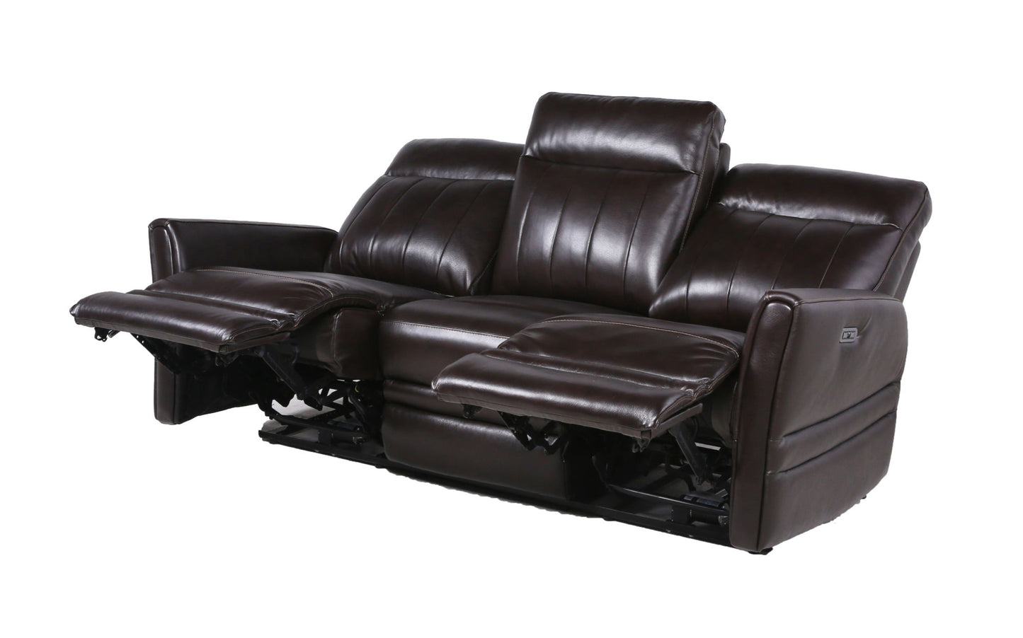 Dark Brown Top-Grain Leather Sofa with Power Leg Rest and Articulating Headrest