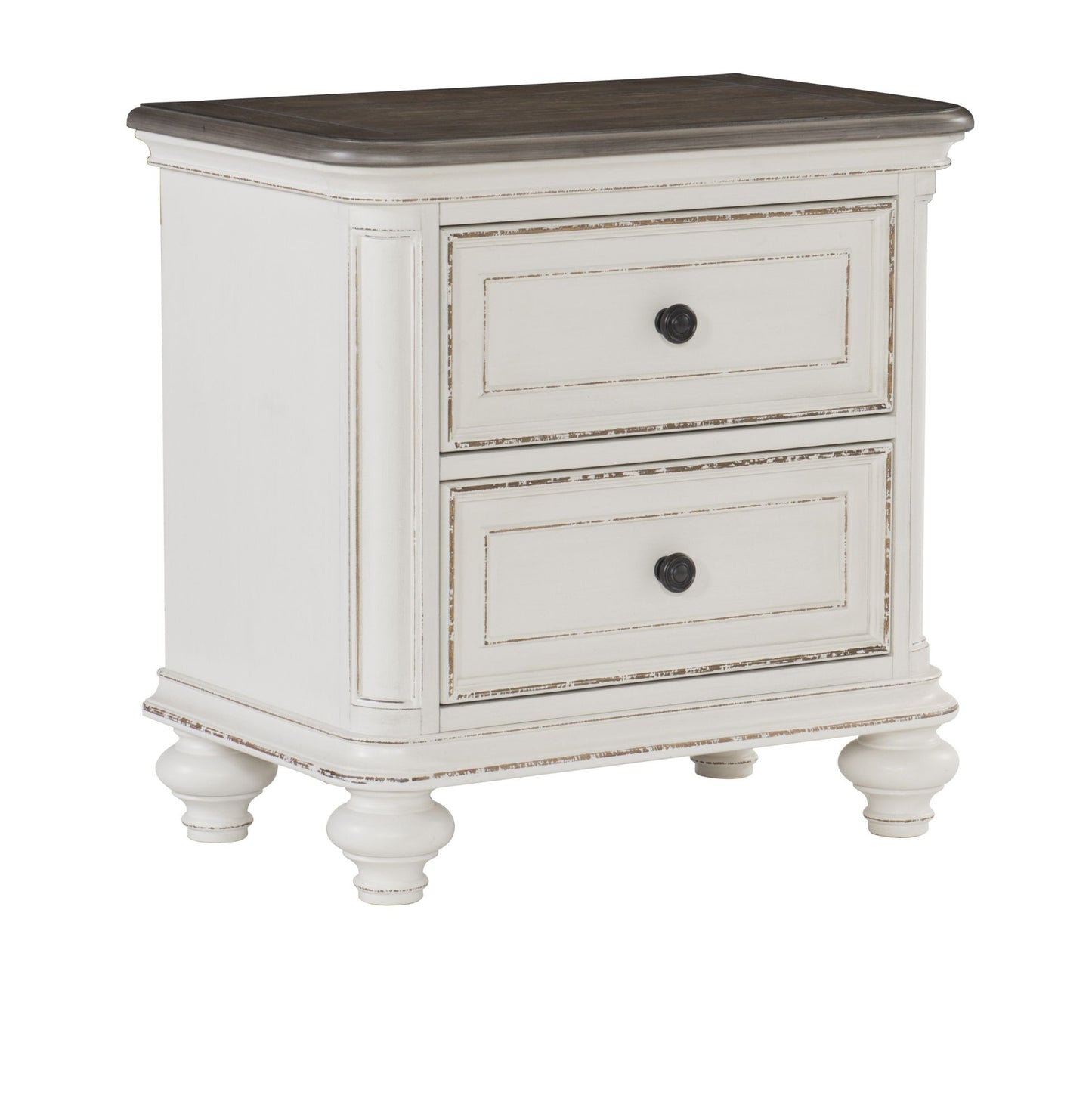 Antique White and Brown-Gray Finish Nightstand