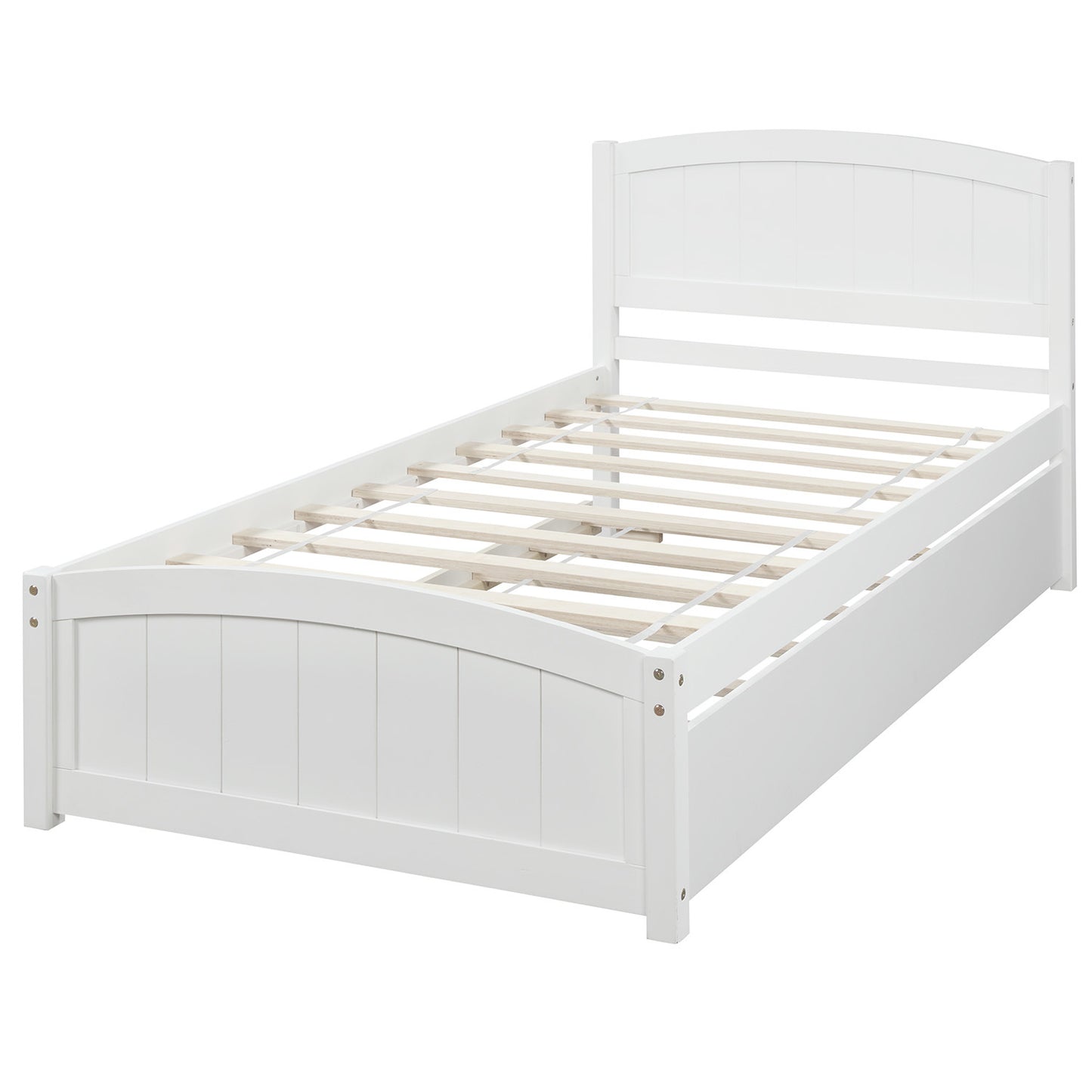 Twin size Platform Bed with Trundle; White