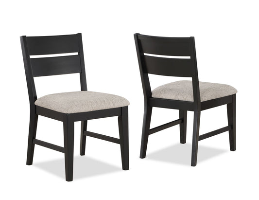 Contemporary 2pc Dining Side Chair Ladder Back Dark Frame Gray Fabric Upholstery