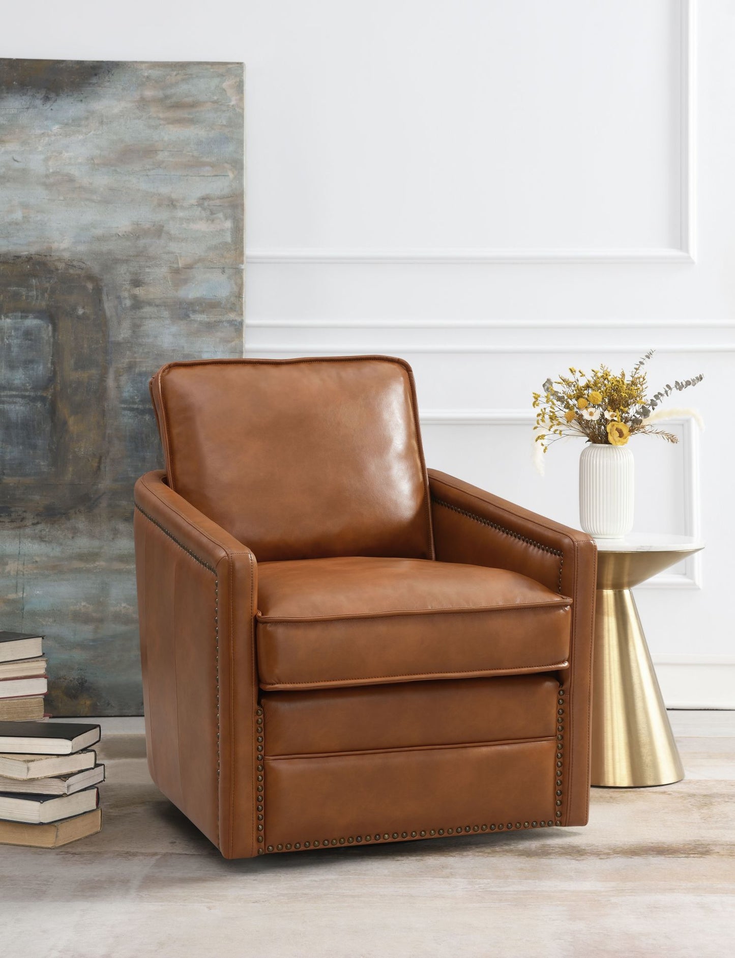 Brown Leather Rocha Accent Chair w/Swivel
