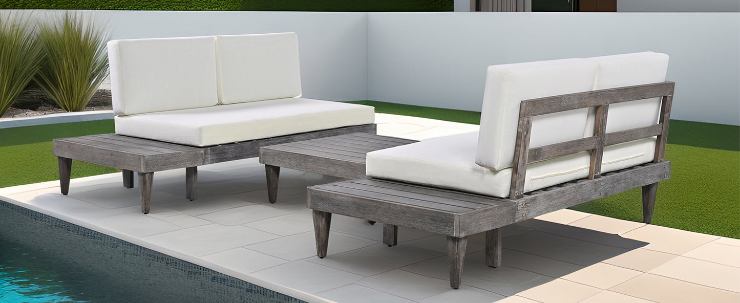 TOPMAX 3-Piece Patio Furniture Set Solid Wood Sectional Sofa Set with Coffee Table