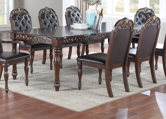 Formal Dining Table w 2x Leaves Brown Finish Antique Design Large Family Dining Room Furniture