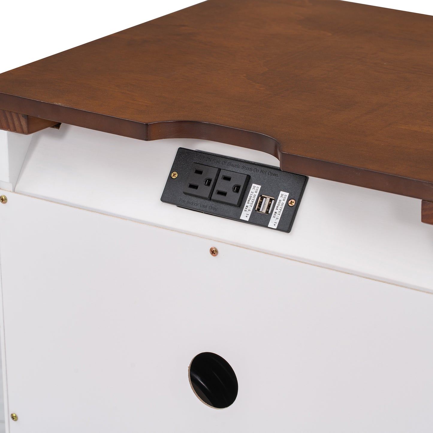 Wooden Nightstand with USB Charging Ports and Three Drawers