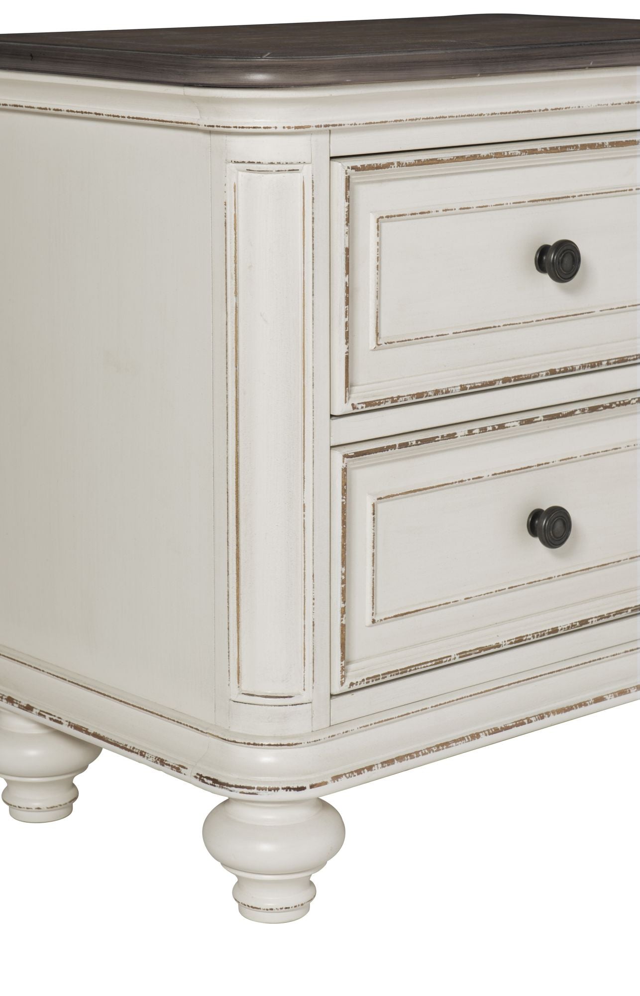 Antique White and Brown-Gray Finish Nightstand
