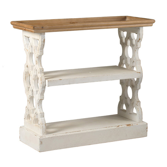 French Country Console Table Distressed Natural Wood Shelf