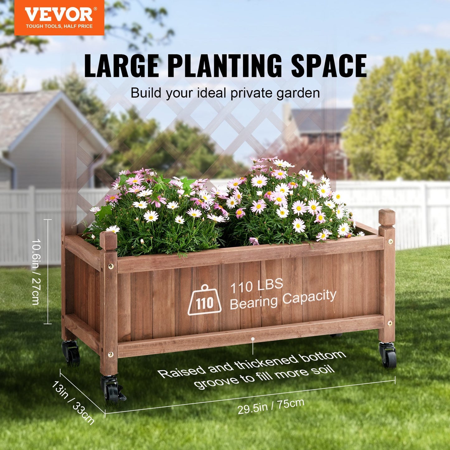 VEVOR Free-Standing Trellis Planter Box for Vine Climbing Plants Flowers in Garden