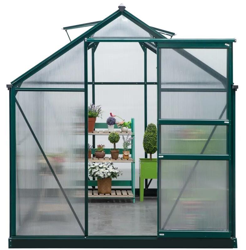10' x 6' x 7' Aluminum Polycarbonate Walk-In Garden Greenhouse UV-Resistant