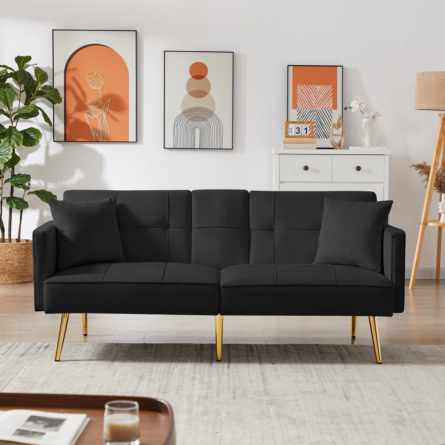 Black Velvet Futon Sofa Bed