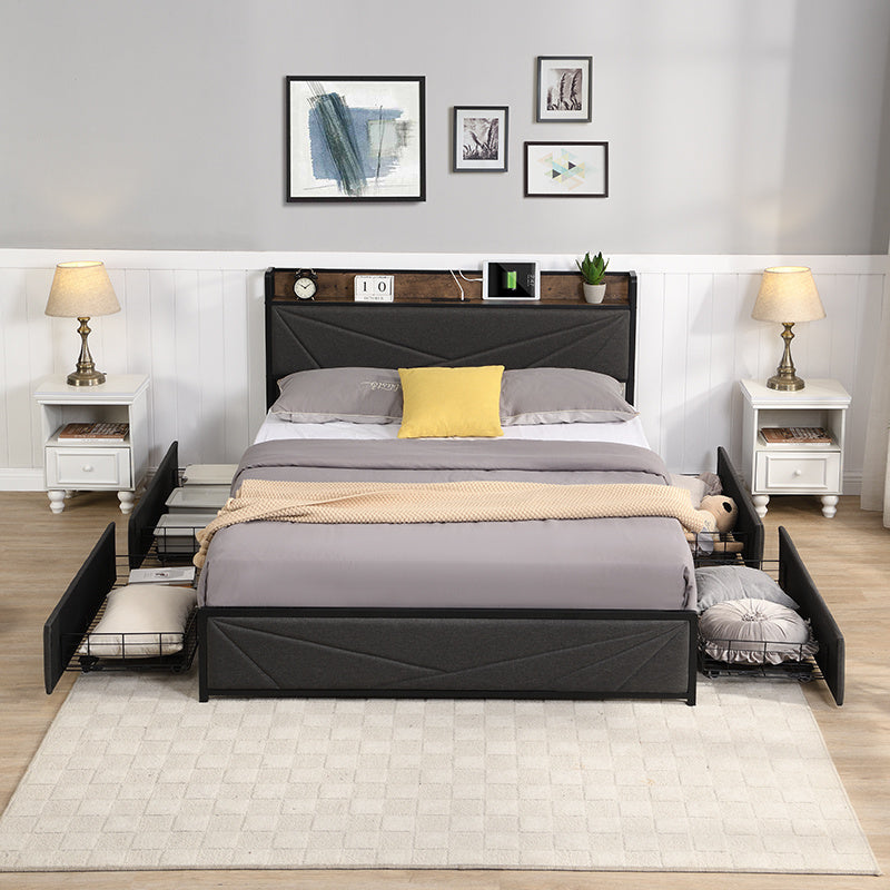Queen, Storage Headboard with Charging Station