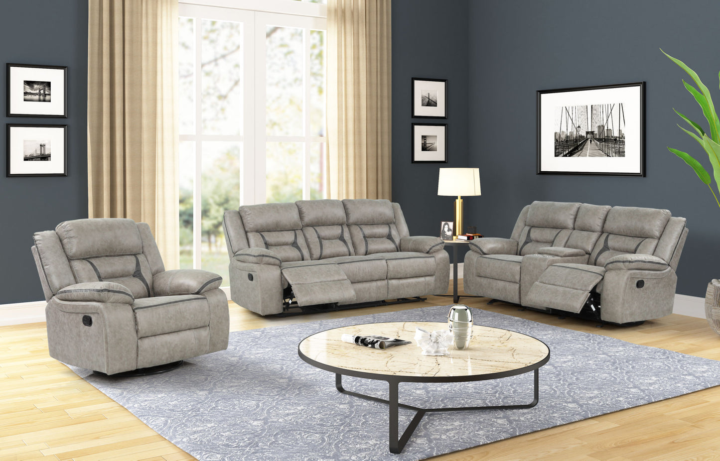 Denali Faux Leather Upholstered Sofa Made With Wood Finished in Gray